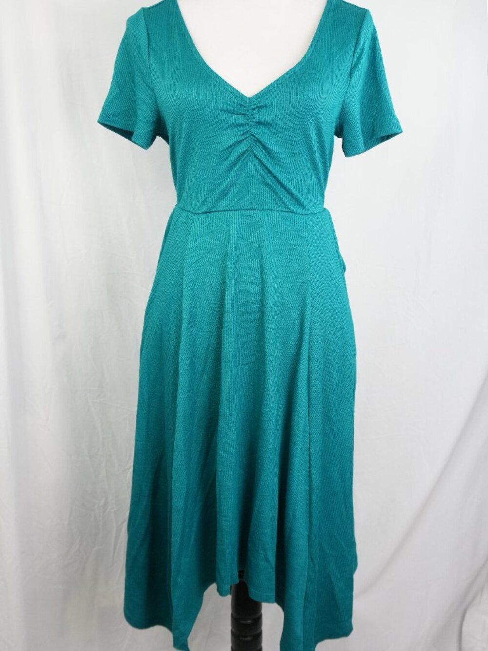 LNC Torrid Midi Dress with Pockets Textured Stripes Size 00 Medium Teal